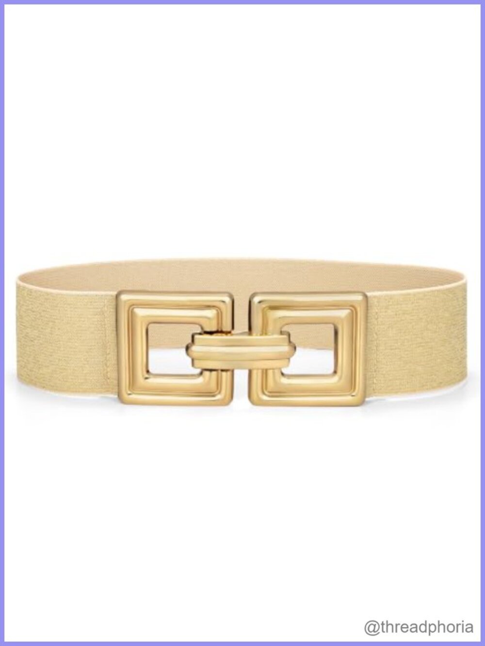 Women Wide Elastic Waist Belt Square Gold Buckle Stretchy Waistband